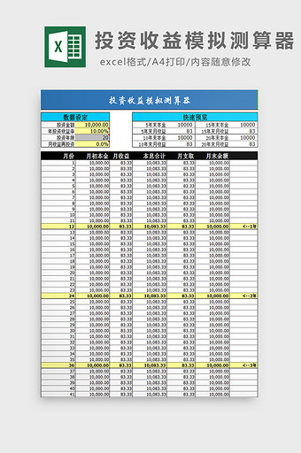 投资收益模拟测算器excel模板