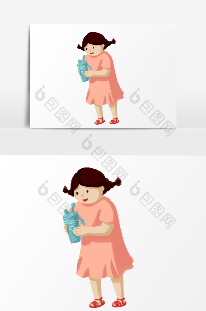 可爱拿水瓶女孩插画元素