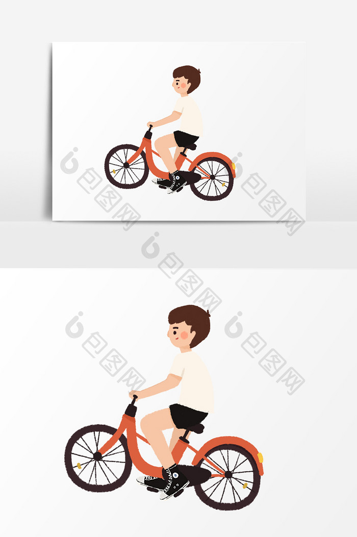 骑自行车男孩插画元素