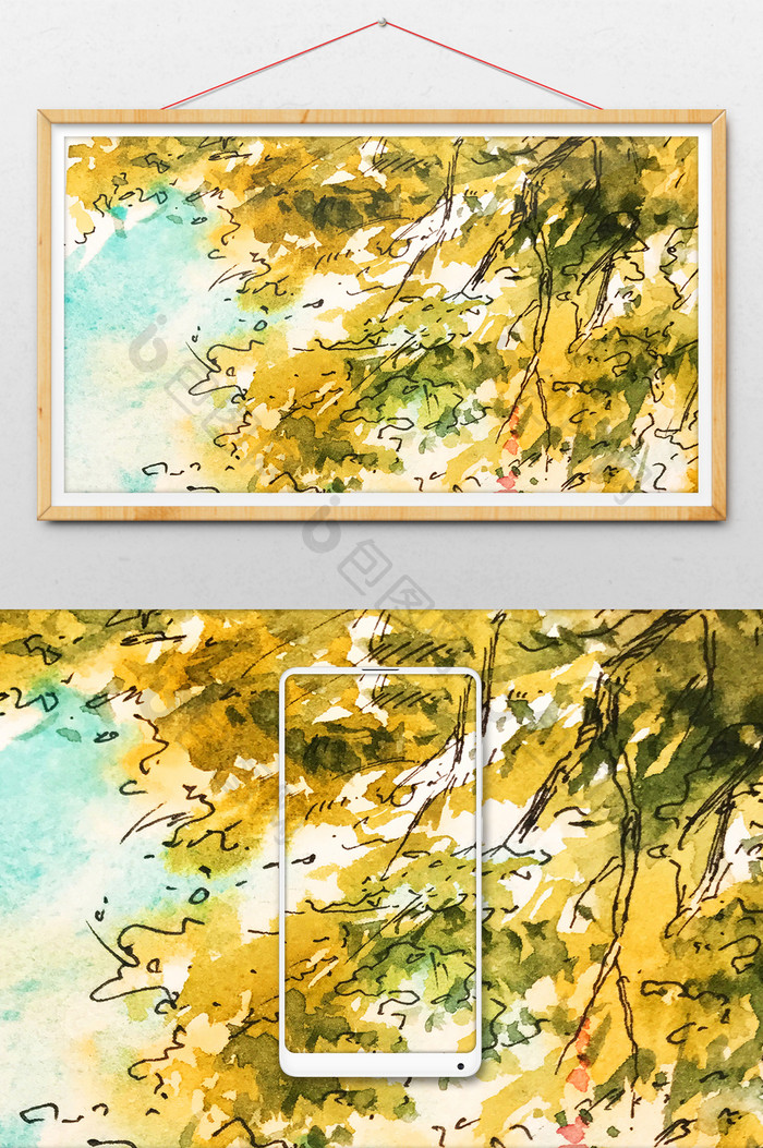 暖色调夏日树叶水彩手绘背景素材