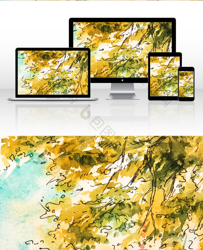 暖色调夏日树叶水彩手绘背景素材
