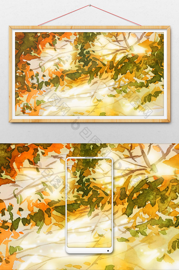 暖色调夏日清新树叶水彩手绘背景素材