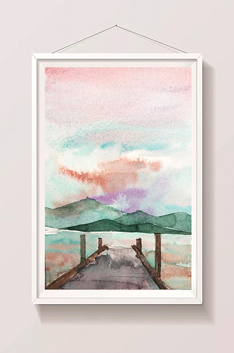 粉色调夏日河边水彩手绘背景素材图片