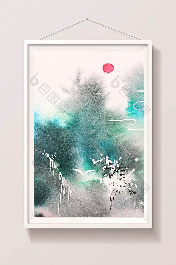 墨色中国风山水水彩手绘背景素材