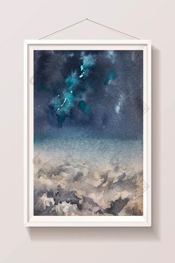冷色调蓝色夜空云层水彩手绘背景素材