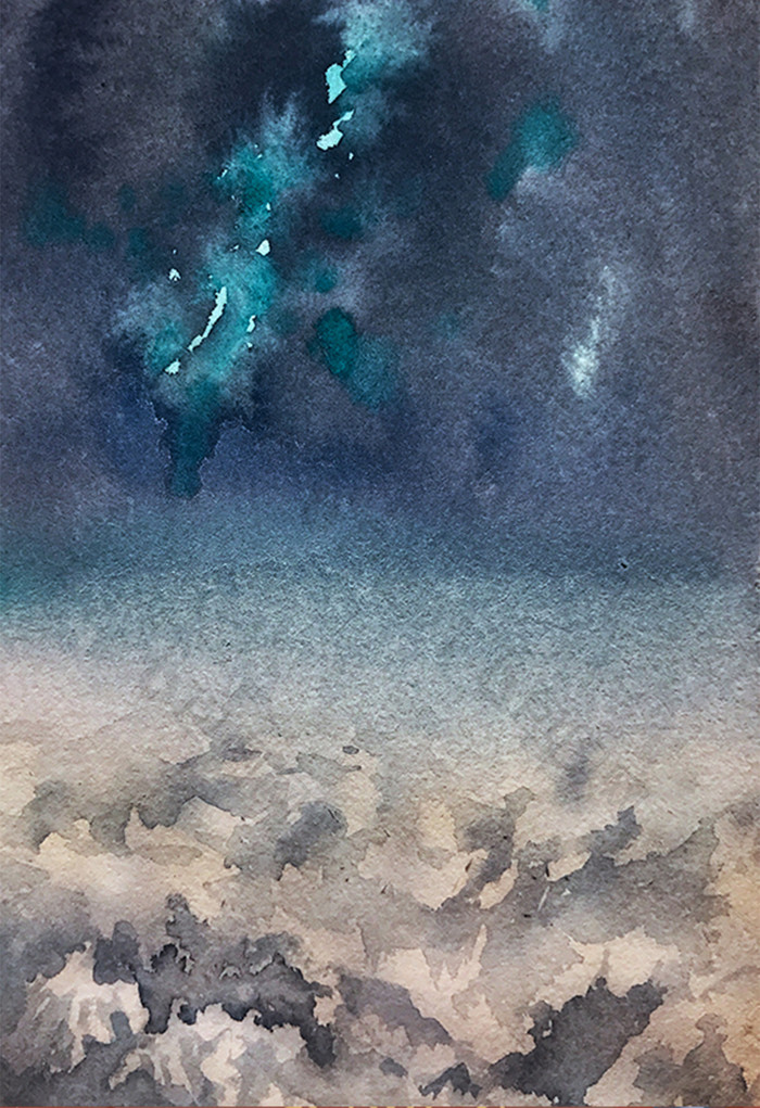 冷色调蓝色夜空云层水彩手绘背景素材