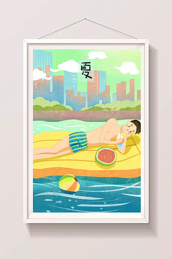 清新卡通夏天海边度假插画图片