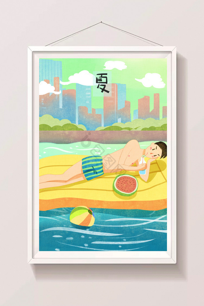 夏天海边度假插画图片