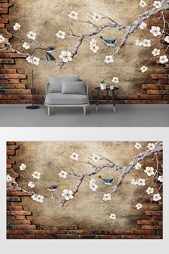 现代简约立体3D花卉电视背景墙图片