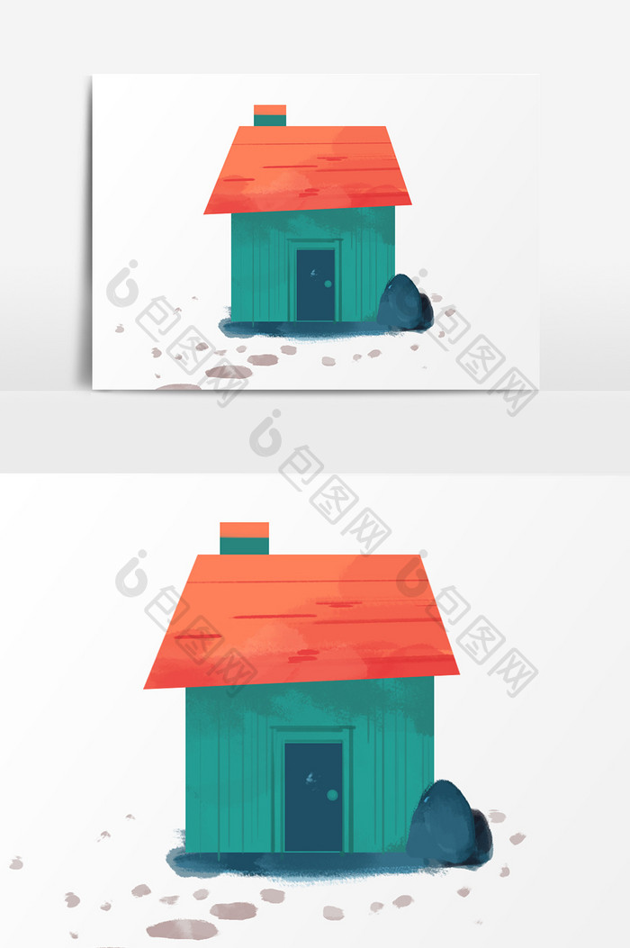 水彩手绘房子插画元素