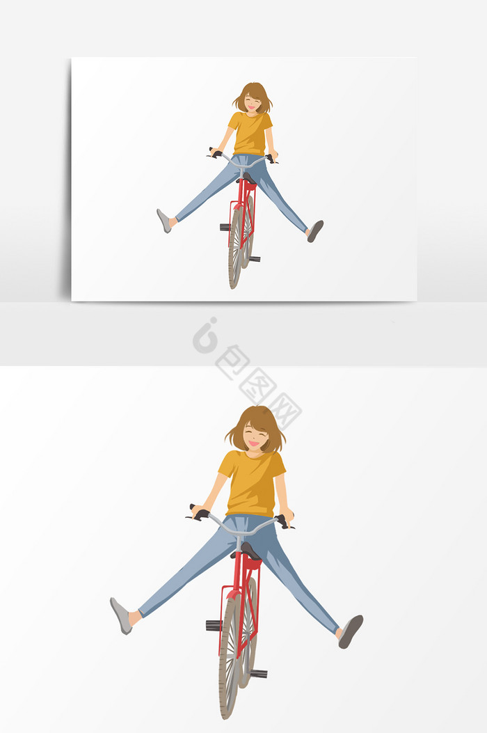 活泼骑车女孩插画图片