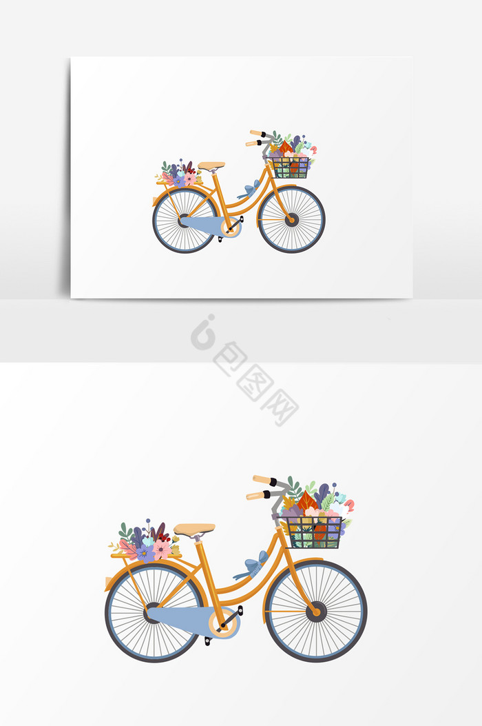 鲜花自行车插画图片