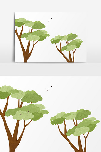 手绘春天树木插画元素图片