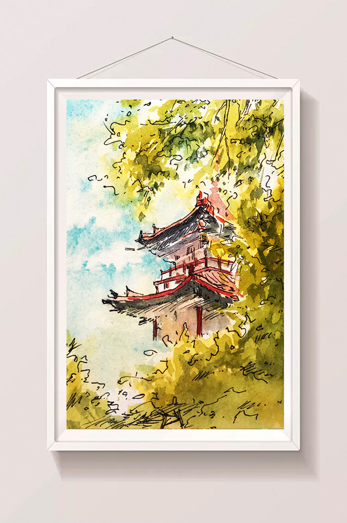 夏日建筑插画图片