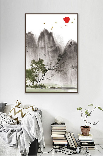 中国风抽象水墨风景图案客厅装饰画图片