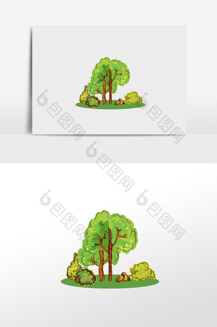 绿色手绘树插画元素