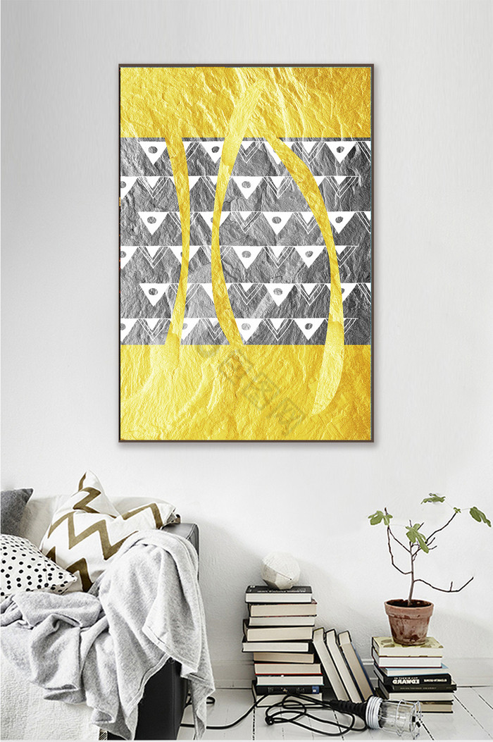 极简北欧风格金色客厅现代抽象几何装饰画图片