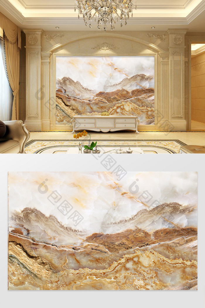 北欧风格金色客厅现代抽象几何装饰画碧水云图片图片