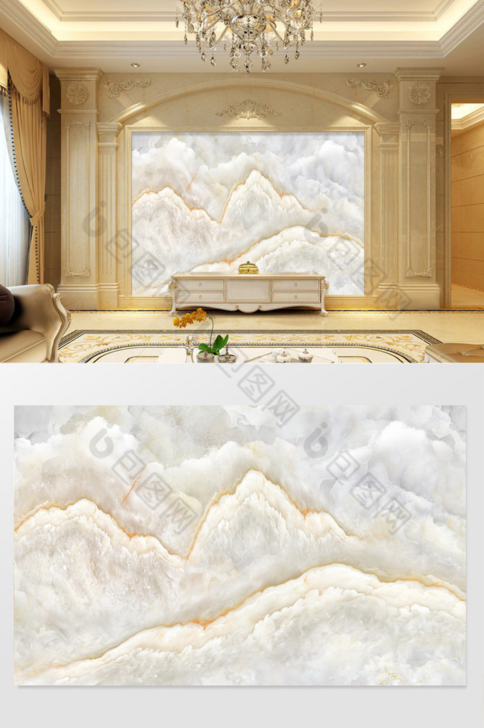 高清3D大理石纹山水花日出背景墙万白玉千图片图片
