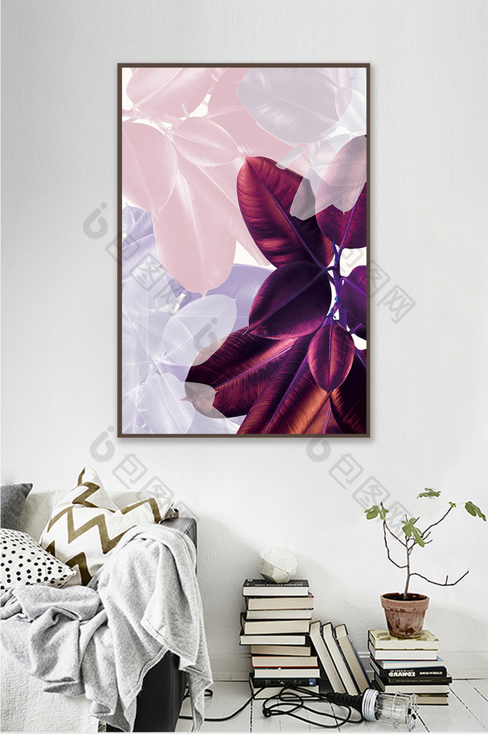 现代简约紫色树叶植物玄关客厅装饰画图片图片