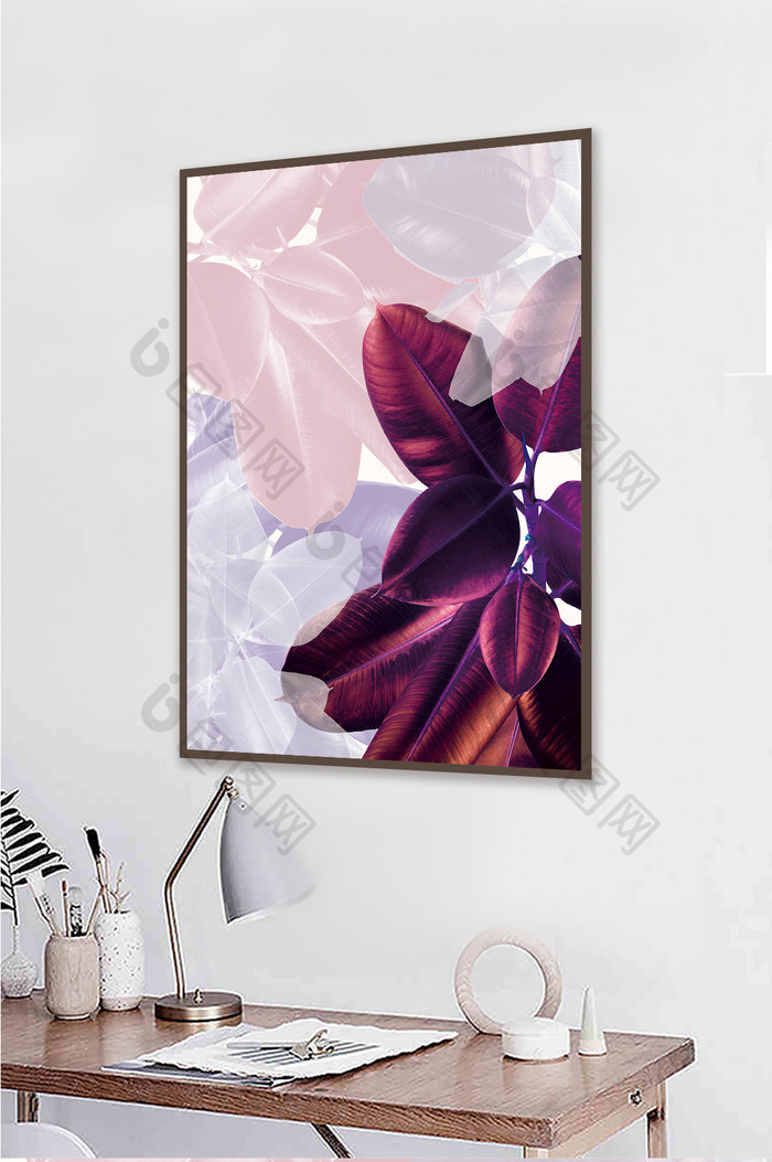 现代简约紫色树叶植物玄关客厅装饰画