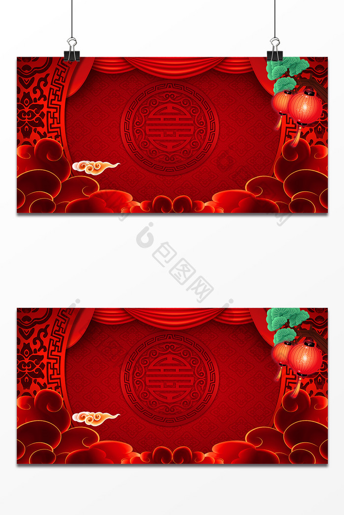 红色浪漫窗帘设计背景图