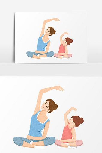 手绘瑜伽人物插画元素图片