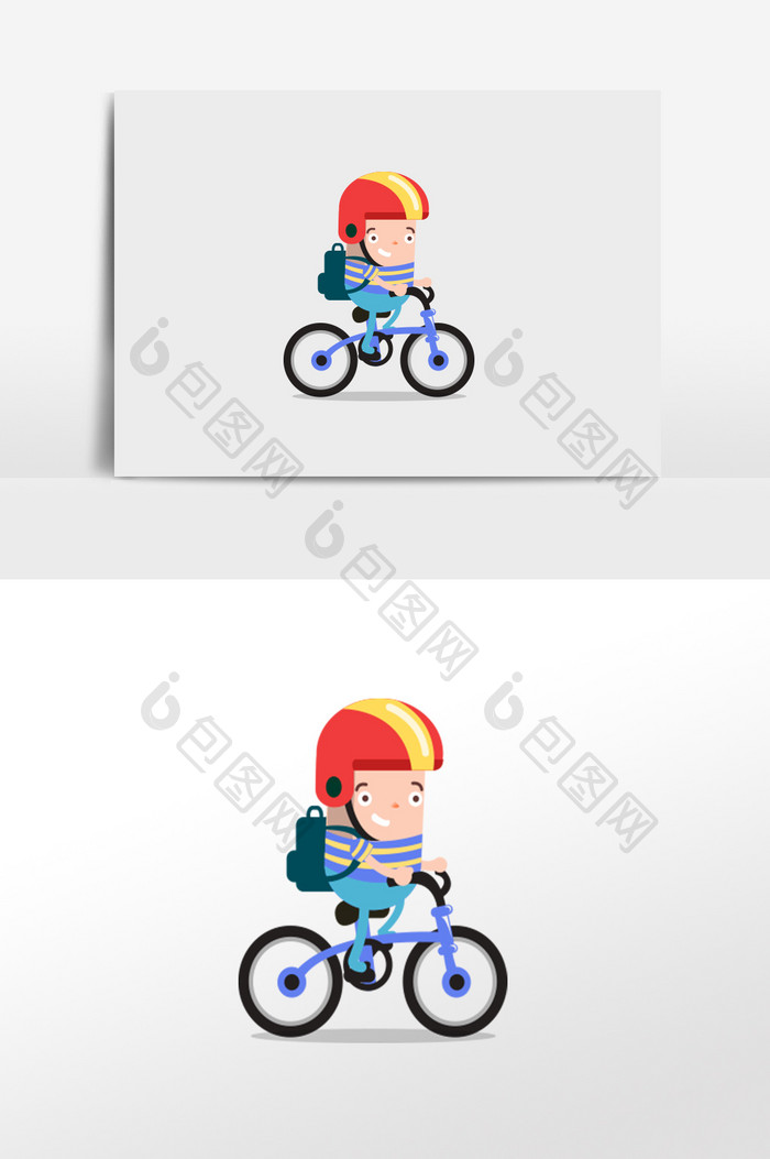 卡通可爱男孩子骑车插画元素