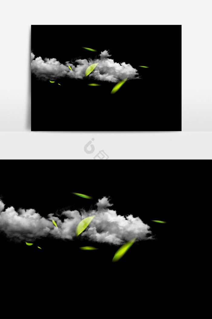 漂浮云层绿叶图片