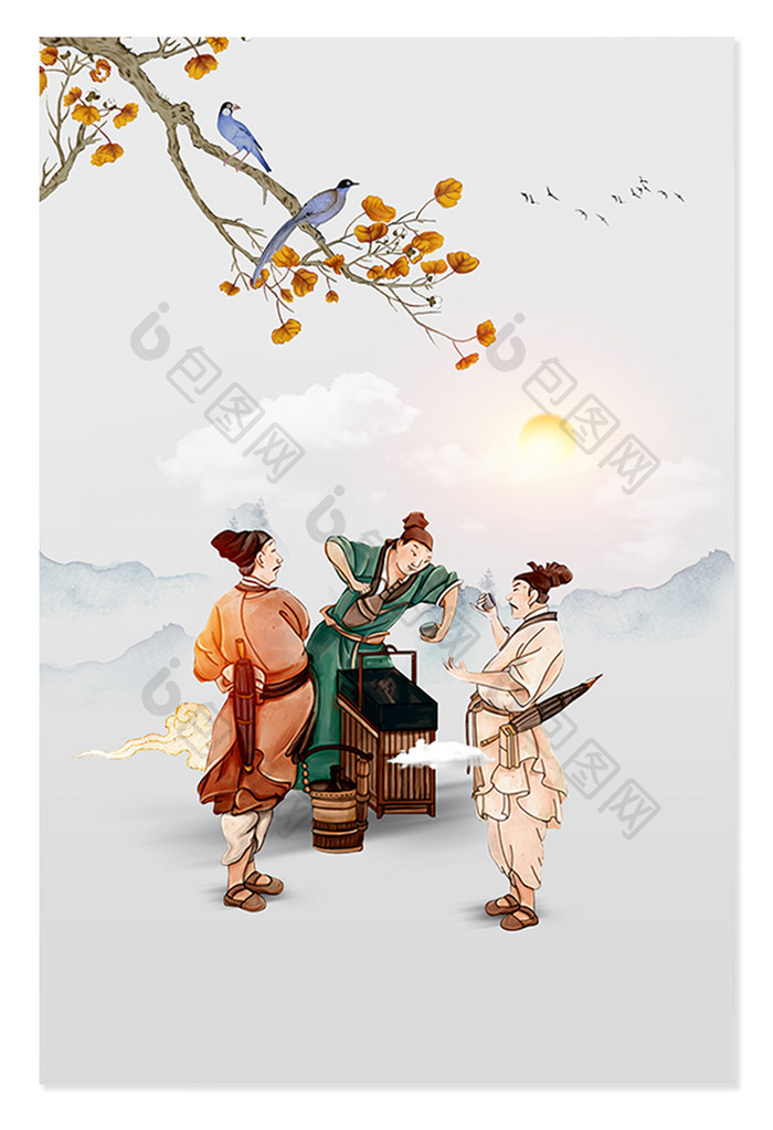 复古风茶道艺术海报设计背景图