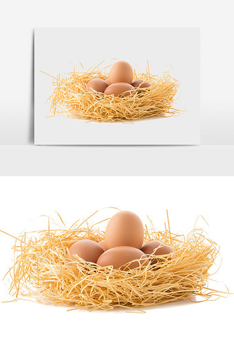 拉菲草包围的鸡蛋元素图片