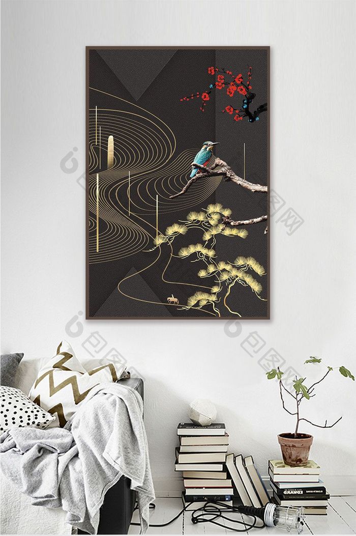 复古中国风银杏叶装饰画中国风植物装饰画