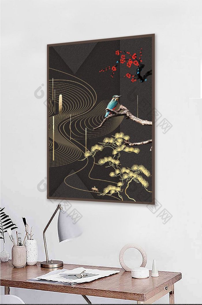复古中国风银杏叶装饰画中国风植物装饰画