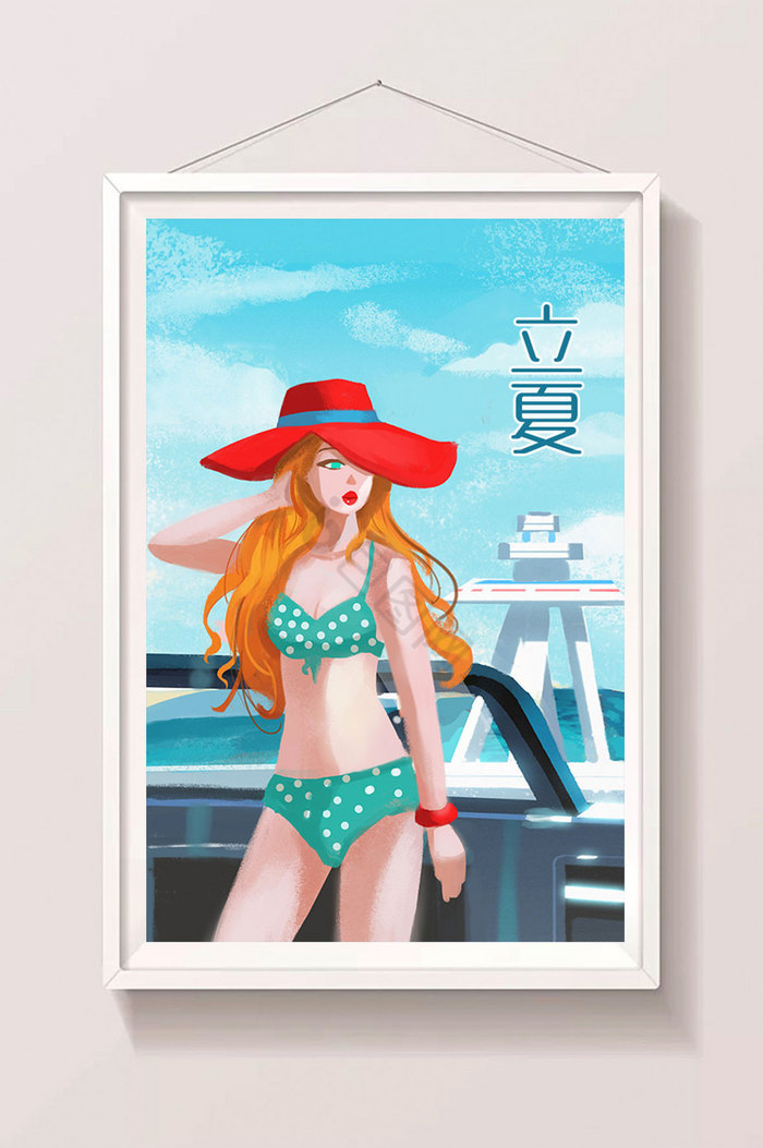 中国节气立夏去海上游轮插画图片