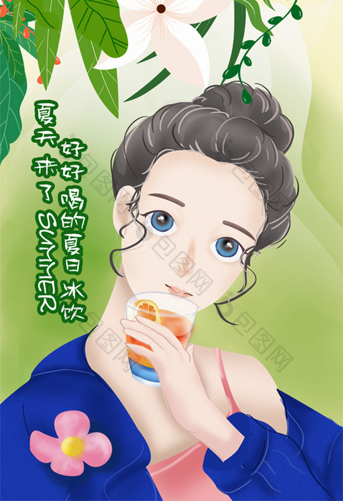 唯美清新治愈系54青年节少女插画