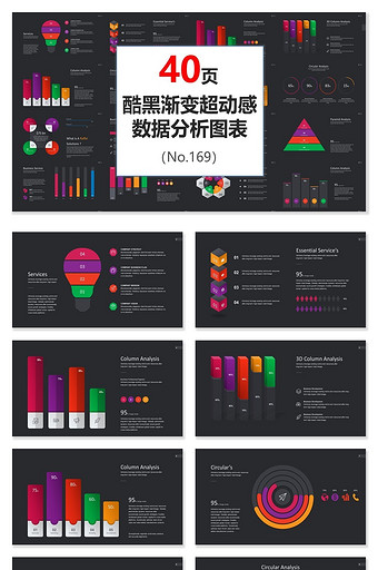 酷黑渐变超动感商务数据分析ppt图表模版图片