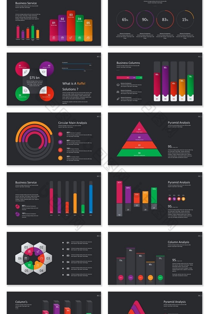 酷黑渐变超动感商务数据分析ppt图表模版