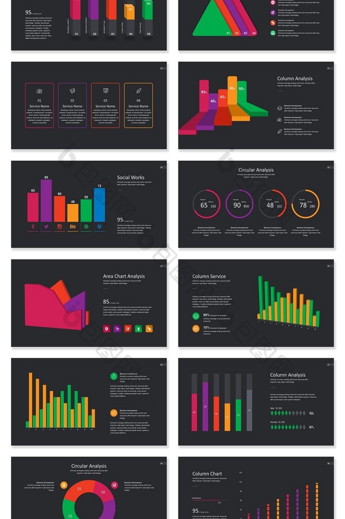 酷黑渐变超动感商务数据分析ppt图表模版