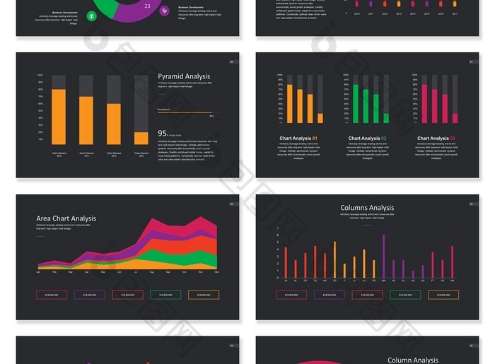 酷黑渐变超动感商务数据分析ppt图表模版