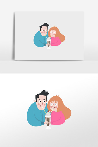 情侣喝果汁插画元素图片