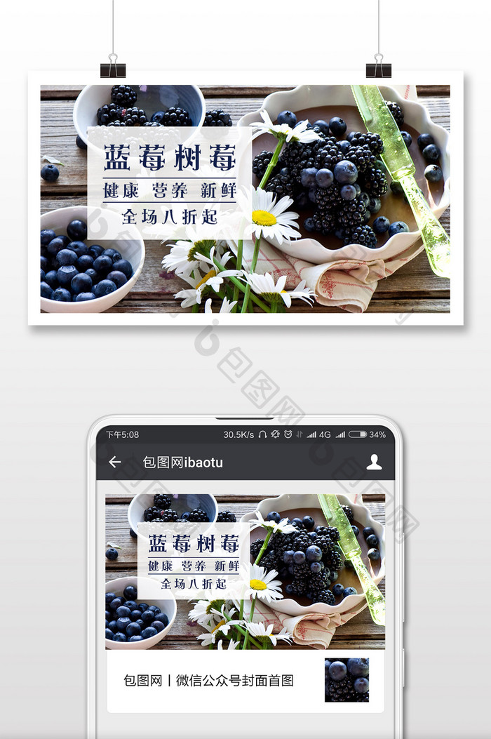 蓝莓树莓水果手机海报