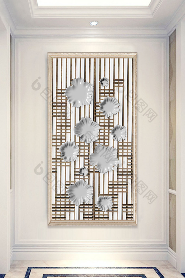 中式3d几何木纹陶瓷盘组合玄关画图片图片