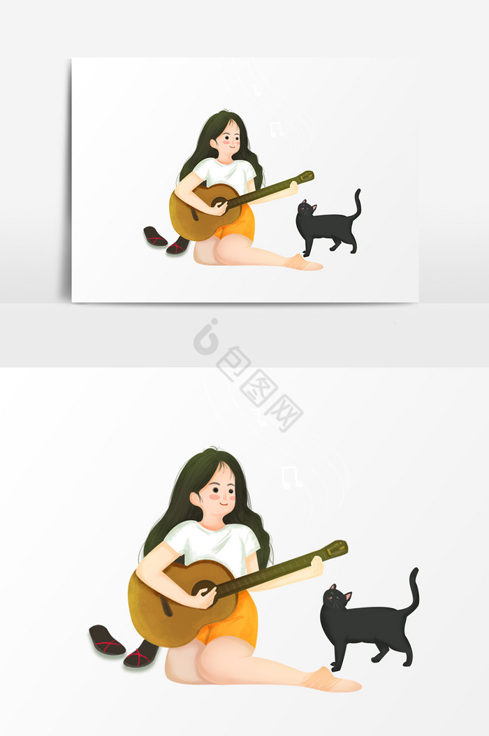 弹吉他女孩插画图片