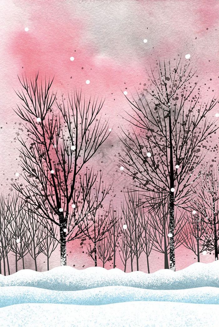 北欧风粉色淡彩清新树枝一联装饰画