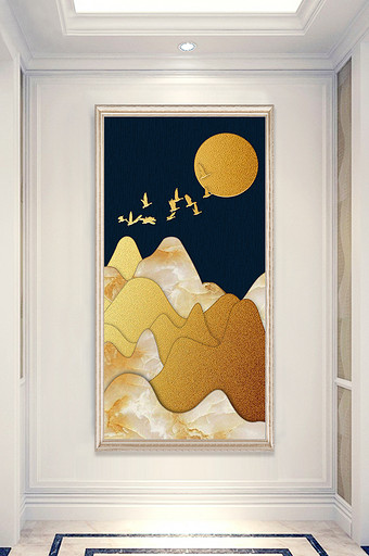 新中式现代艺术抽象金箔水墨山水玄关装饰画图片