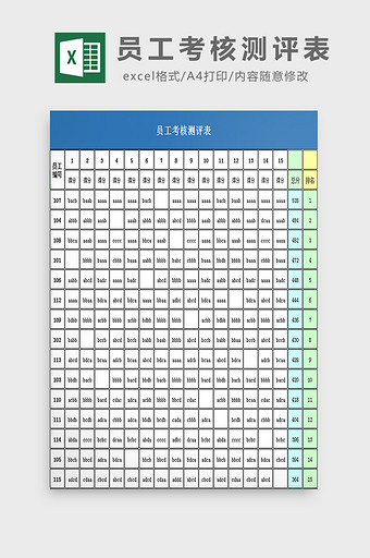 员工考核测评表excel模板图片