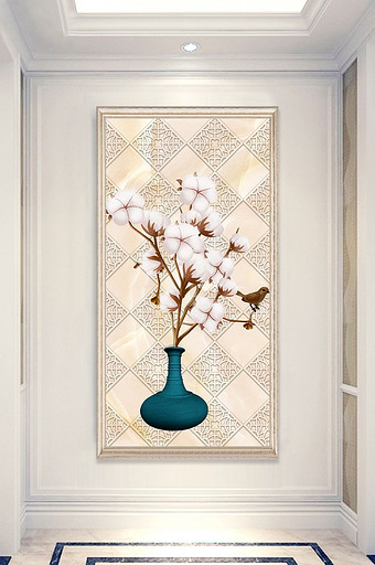 浮雕立体简约家和富贵花瓶欧式玄关背景墙图片