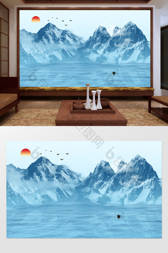 简约新中式水墨山水抽象电视背景装饰画