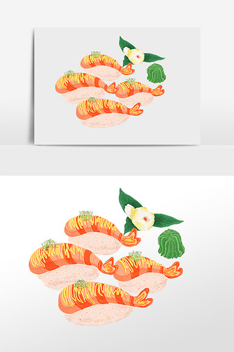 手绘日本料理南美虾寿司png素材图片