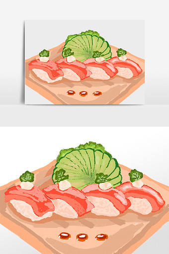 手绘日本料理寿司金枪鱼寿司png素材图片